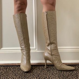 Vintage Charles Jourdan tan Ostrich skin boots